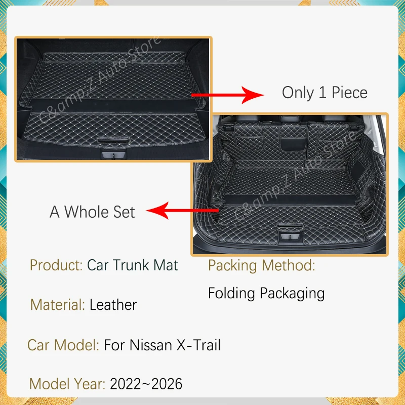Car Trunk Mat For Nissan X-Trail e-Power Rogue T33 2022 2023 2024 2025 2026 5seat 7seat Leather Pad Cargo Cover Auto Accessories