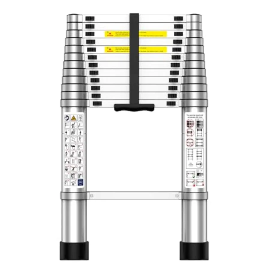 12.5 FT Extension Ladder Heavy Duty 330lbs Max Capacity Multi-Purpose Collapsible Ladder for RV or Outdoor Work Aluminum Silver
