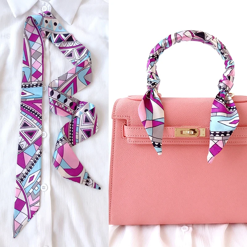 Bag Handle Ribbon Wrap Scarf Print Chunky Strappy Neckline Scarf Package Silk Band Fashion Hair Head Band Neckerchief