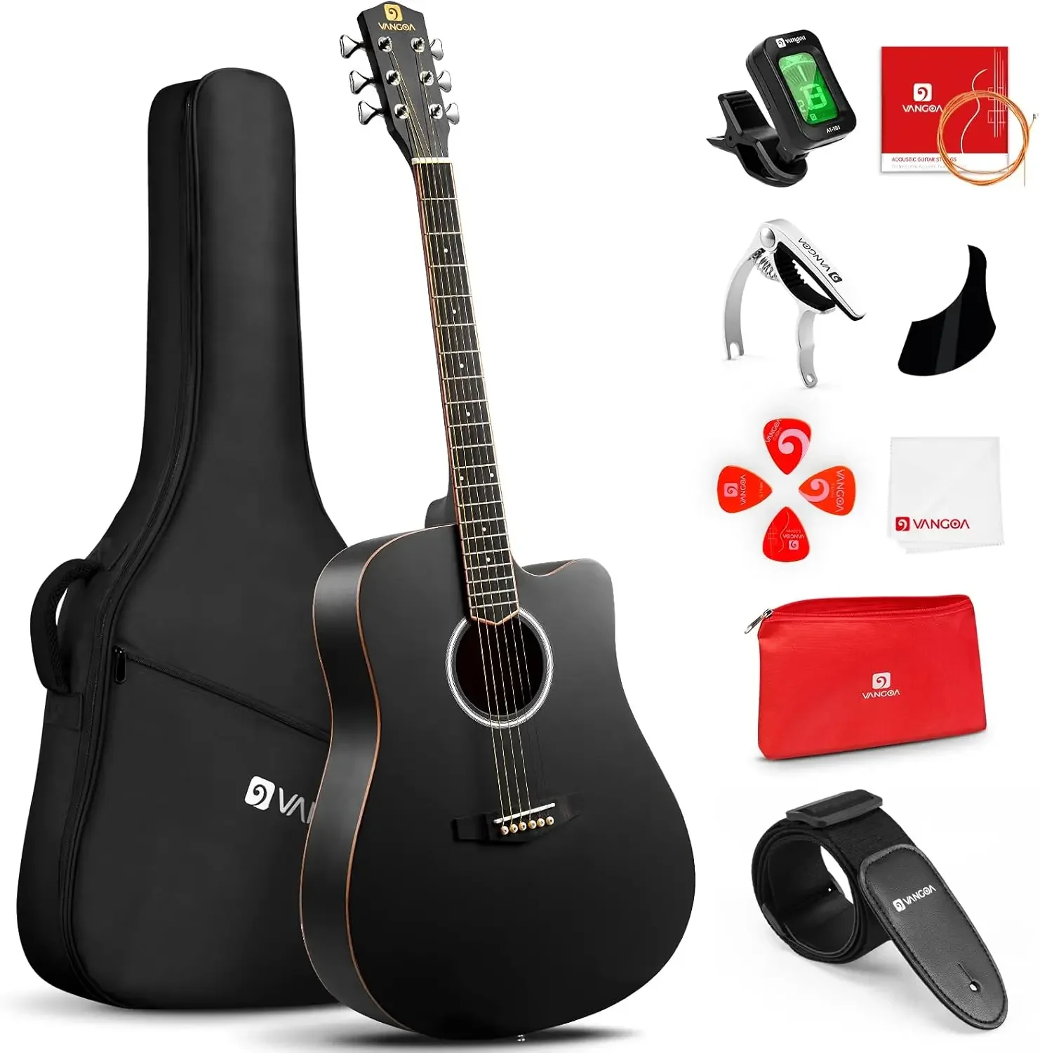 4/4 Acoustic Guitar for  Adult Full Size Dreadnought  Bundle Kit Cutaway Starter Folk Guitar