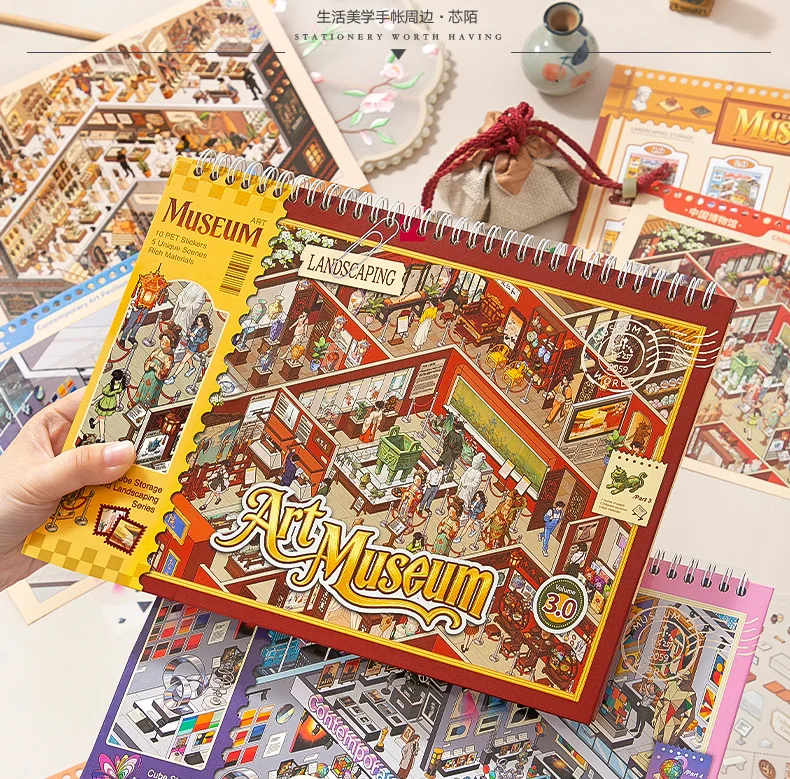 Art Museum Diorama PET-Aufkleberbuch, 15 Stück, transparente, geschichtete Aufkleber für Scrapbook-Layouts – Detail 1