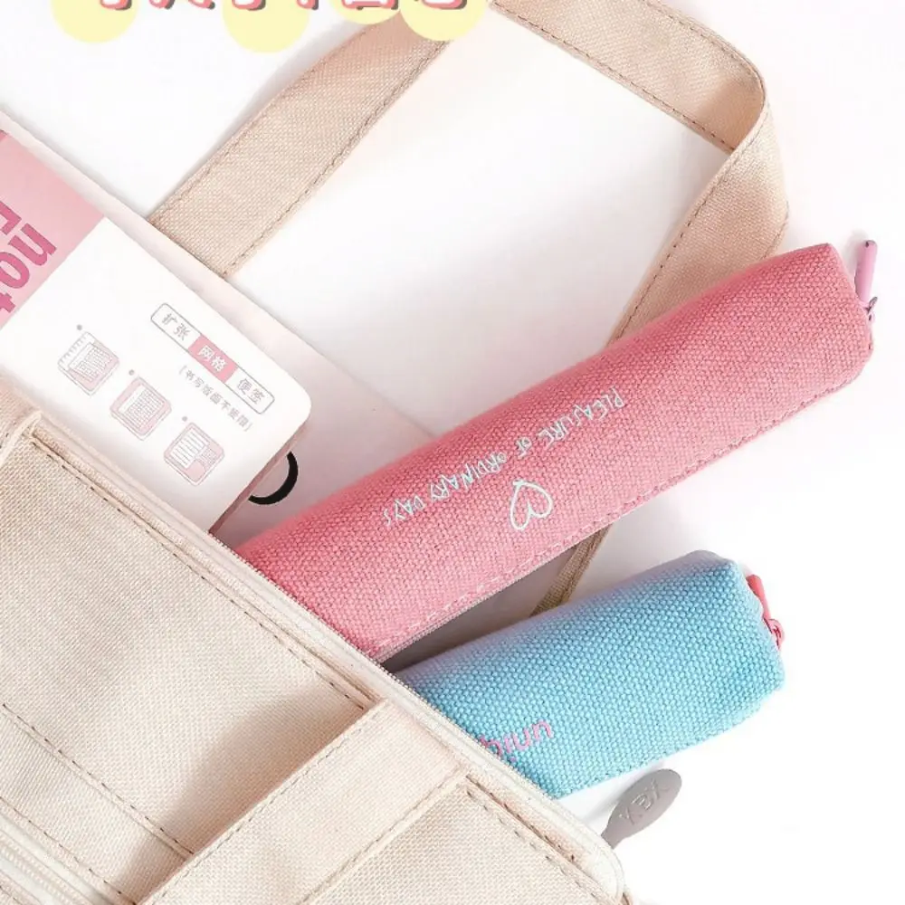 New Simple Mini Pen Bag Thickened Canvas Portable Stationery Storage Bag Small Capacity Multi-function Pencil Box Universal