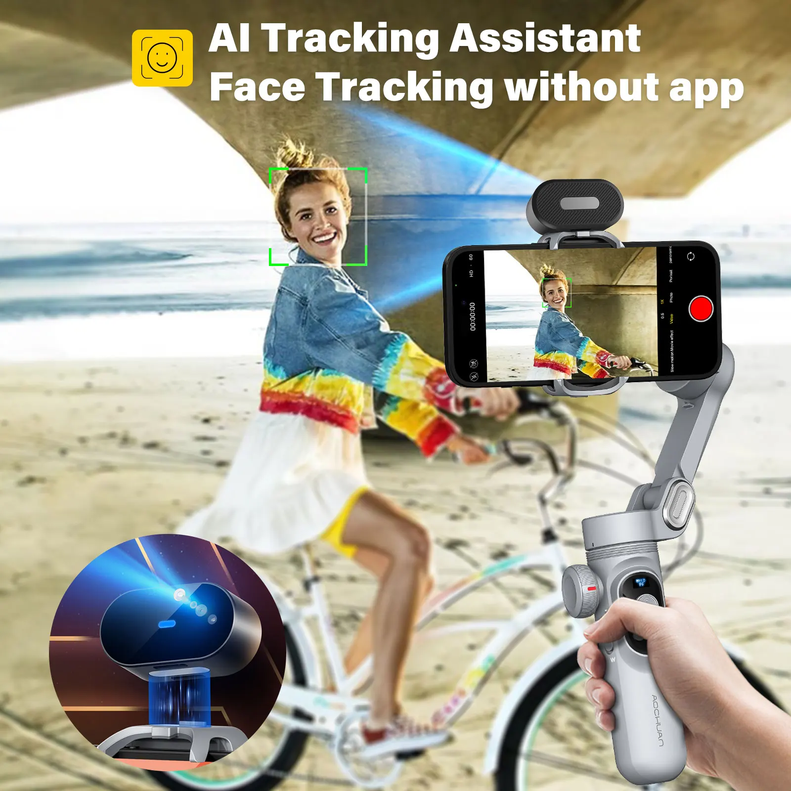 AOCHUAN Xpro AI Smartphone Gimbal Stabilizer 3-axis Stabilizer for iPhone&Android AI Tracking Sensor Phone Gimbal w/OLED Screen