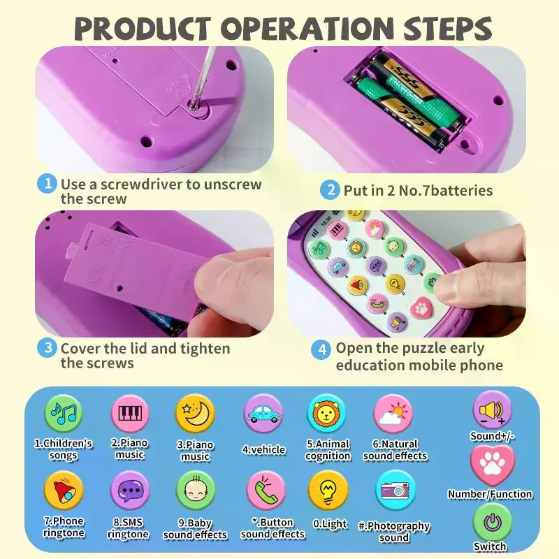 Simulazione del fumetto Flip Phone Musica educativa Telefono Giocattolo Educazione per bambini Voci precoci Giocattoli per regali per bambini