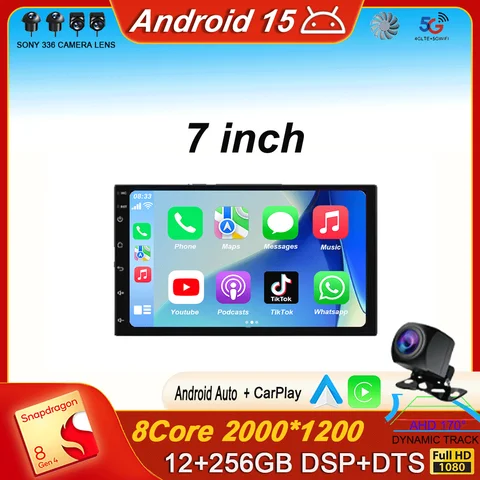 7 Inch QLED Screen 2 Din Universal Android 15 Car DVD GPS Radio Stereo Car Radio Multimedia Player Auto CarPlay Autoradio Audio