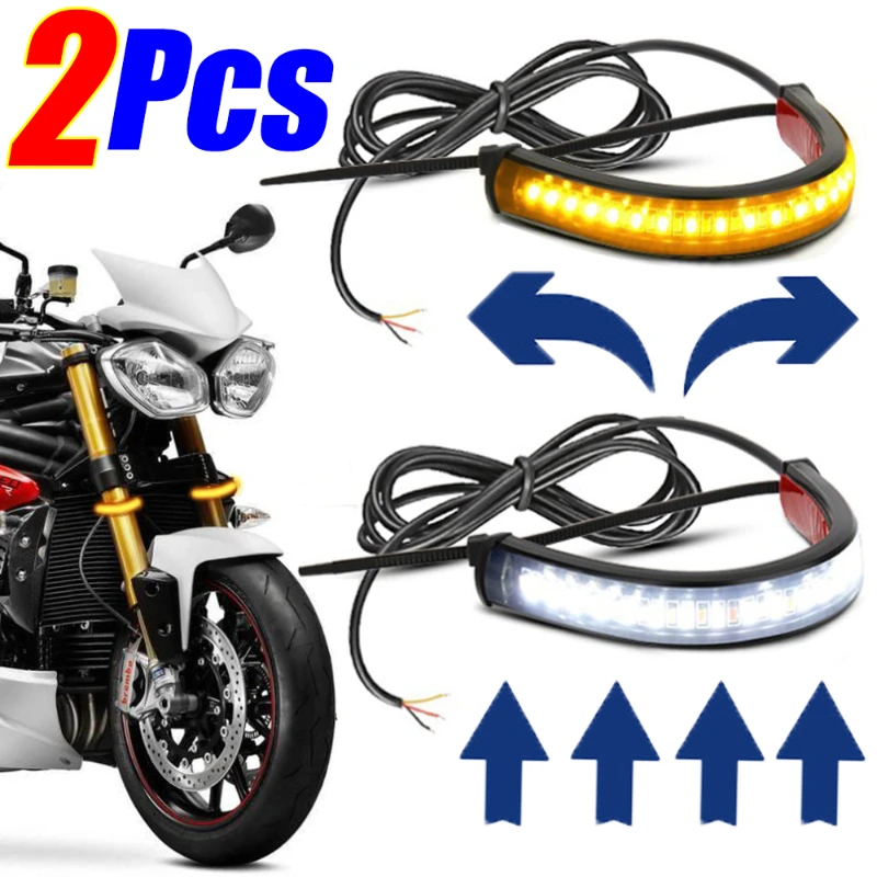 

2Pcs 12V LED Ring Fork Strip Lamp Flashing Blinker Motorcycle Turn Signal Light & DRL Amber White Moto Flasher Auto Accessories