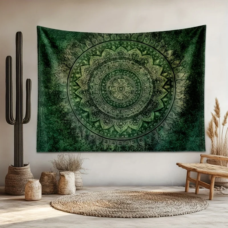 VIKAMA Bohemian Green Mandala Floral Tapestry, Wall Hanging Backdrop, Wedding Graduation Photo Booth Home Wall Art Decor