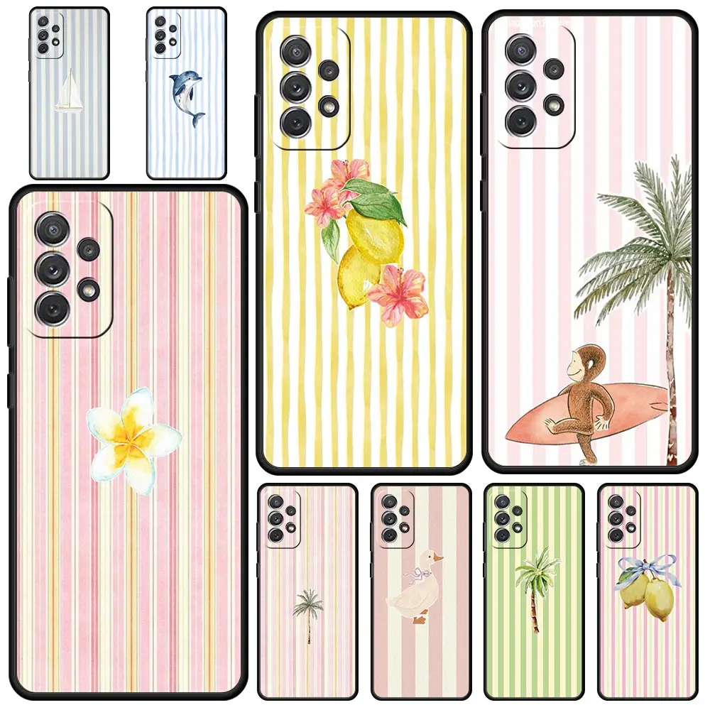 Phone Case for Samsung Galaxy A55 A35 A17 A15 A14 A23 A25 A53 A54 A73 A32 A52 A52S A05 Soft TPU Tree Duck Lemon Flower Pattern