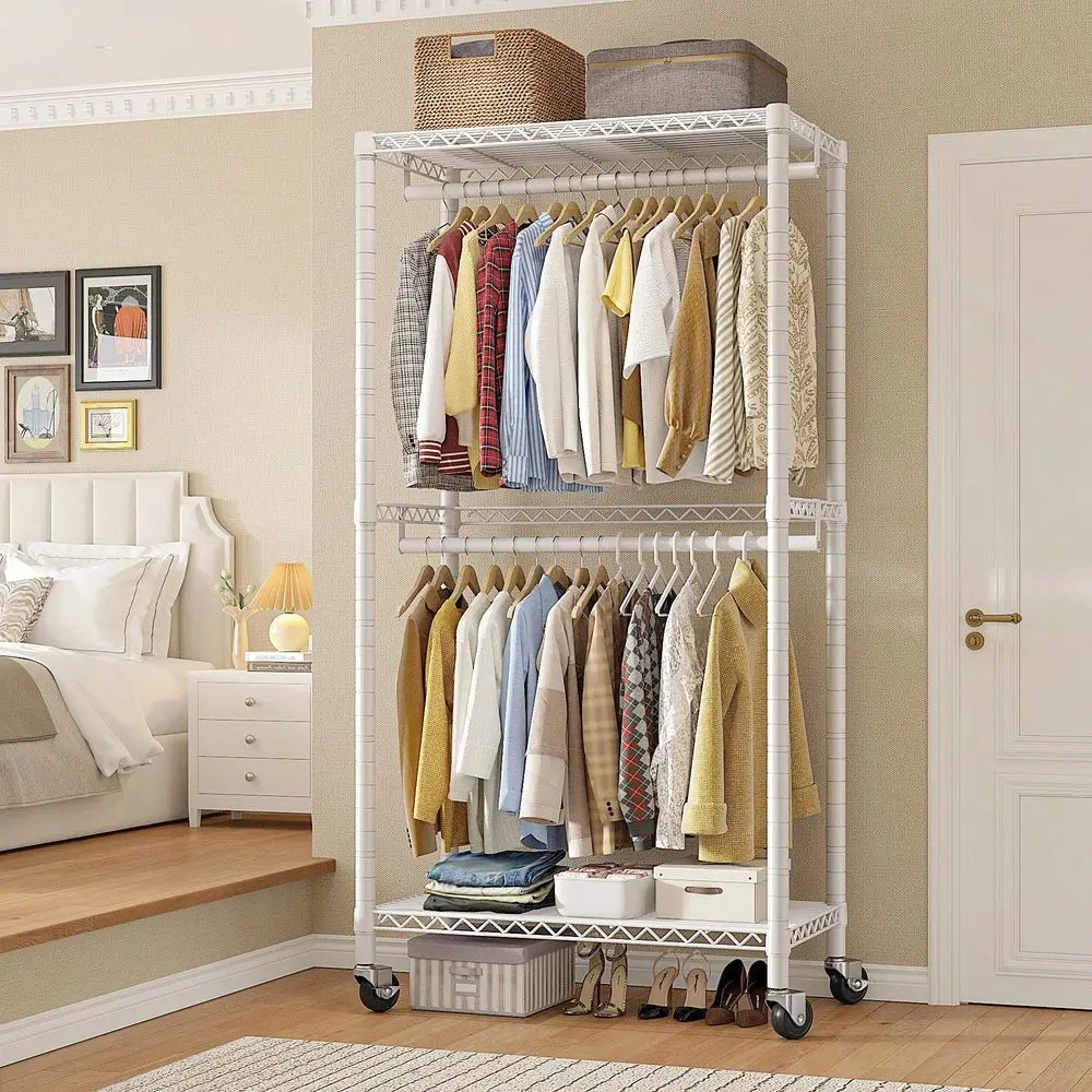 

Rack, 79 H Heavy Duty Clothing Rack With Wheels, Adjustable Metal Garment Rack, Rolling Clothes Rack, 15.7 D X 35.5 W X 79 H,Ro