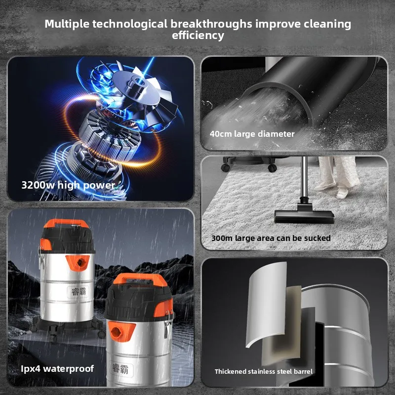 High Power Vacuum Cleaner for Dry and Wet Use Industrial Suction for Car Washing Hotel Cleaning