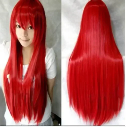 80cm Cartoon Red Long Straight Girl Wig For Women’s Christmas Halloween Cosplay Wigs