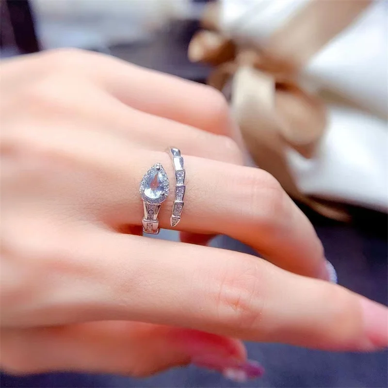 925 Sterling Silver Natural Aquamarine Wedding Ring for Women Snake Shape Birthday Gift Fine Jewelry with Certificate view 6