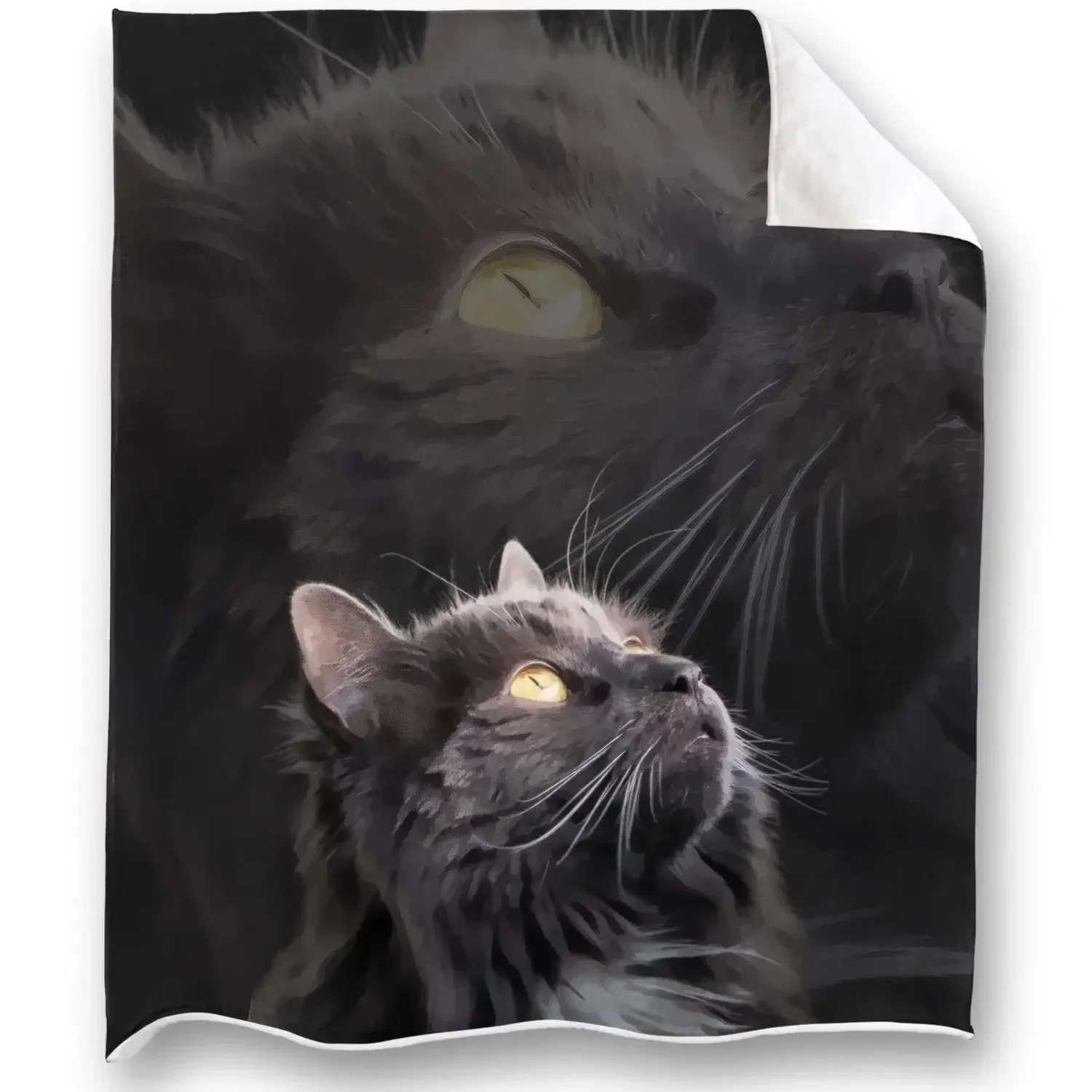 Cute Black Cat with Yellow Eyes Soft Throw Blanket All Season Warm Blankets Lightweight Fuzzy Flannel Throw Blanket for Bed Sofa