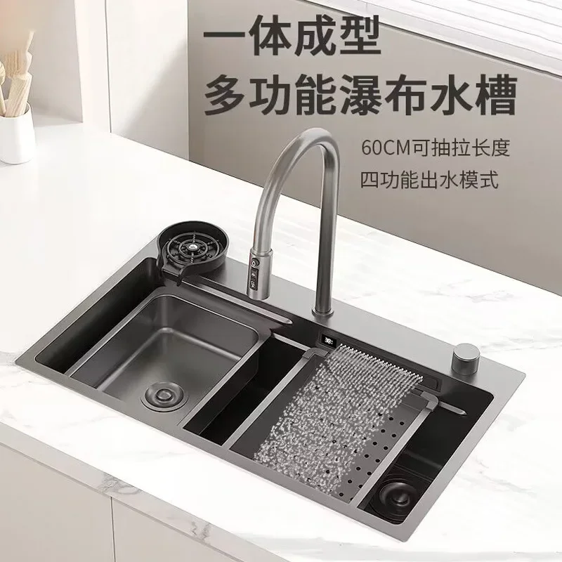 Gun gray stainless steel sink nano manual sink large single-slot square kitchen  household