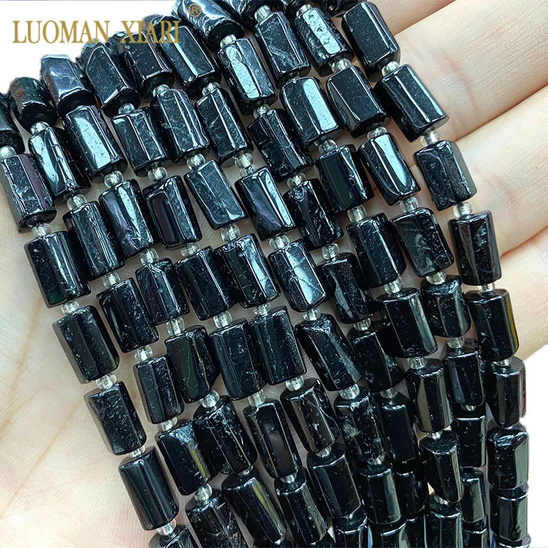 Wholesale 100% Natural Stone Black Tourmaline Faceted Cylinder Spacer Beads For Jewelry Making DIY Bracelet Necklace Charms 15\'\'