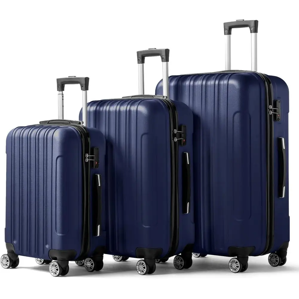 

3-Piece Hardside Luggage Set with Spinner Wheels and TSA Lock, Lightweight ABS, Travel Suitcases in Navy Blue (20/24/28)
