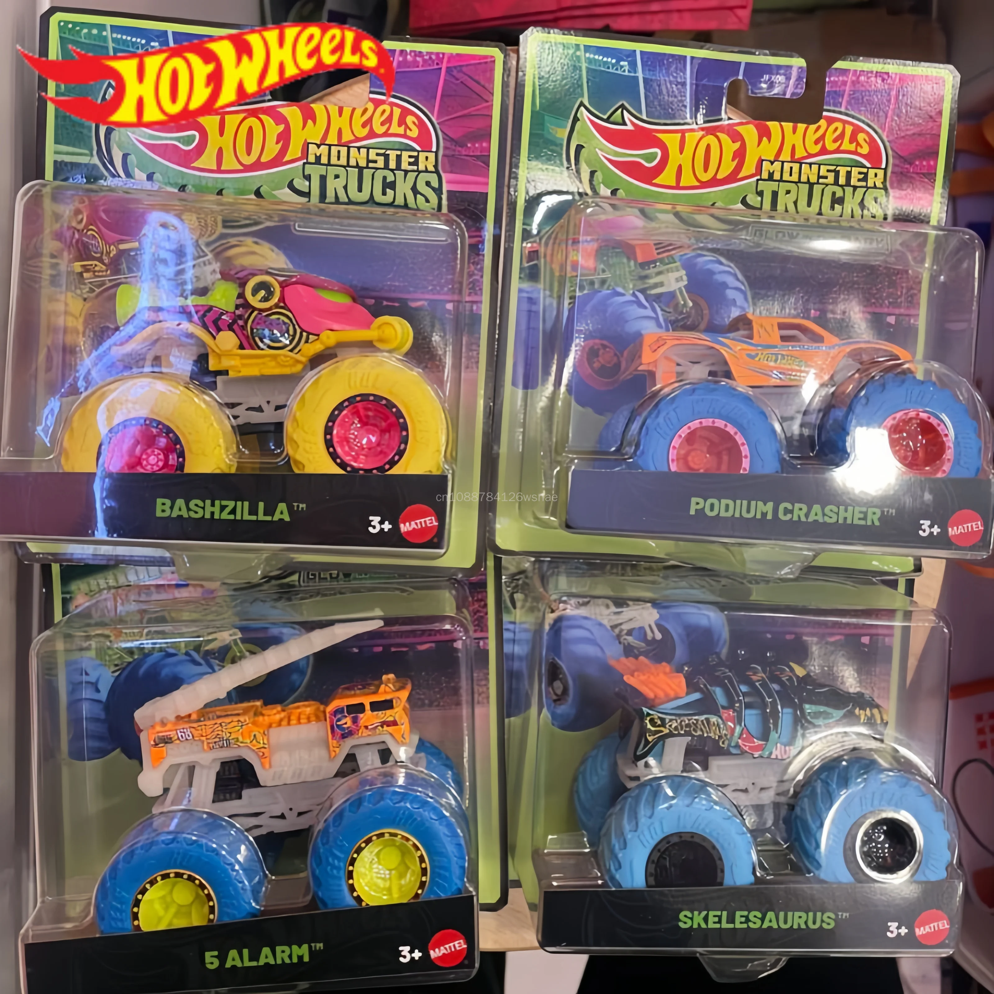 Hot Wheels Monster Trucks Jfx08-E Series 5 Alarm Glow Diecast Shark Werak Collectible Model Big Off Road Tires Hobby Vehicle