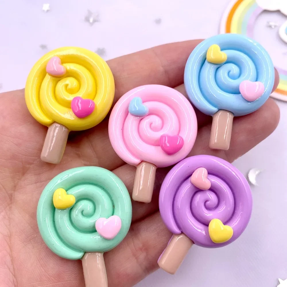 Painted Colorful Resin Big Love Lollipop Flatback Cabochon Stone Figurines 10pcs DIY Bow Christmas Accessories Scrapbooks Crafts