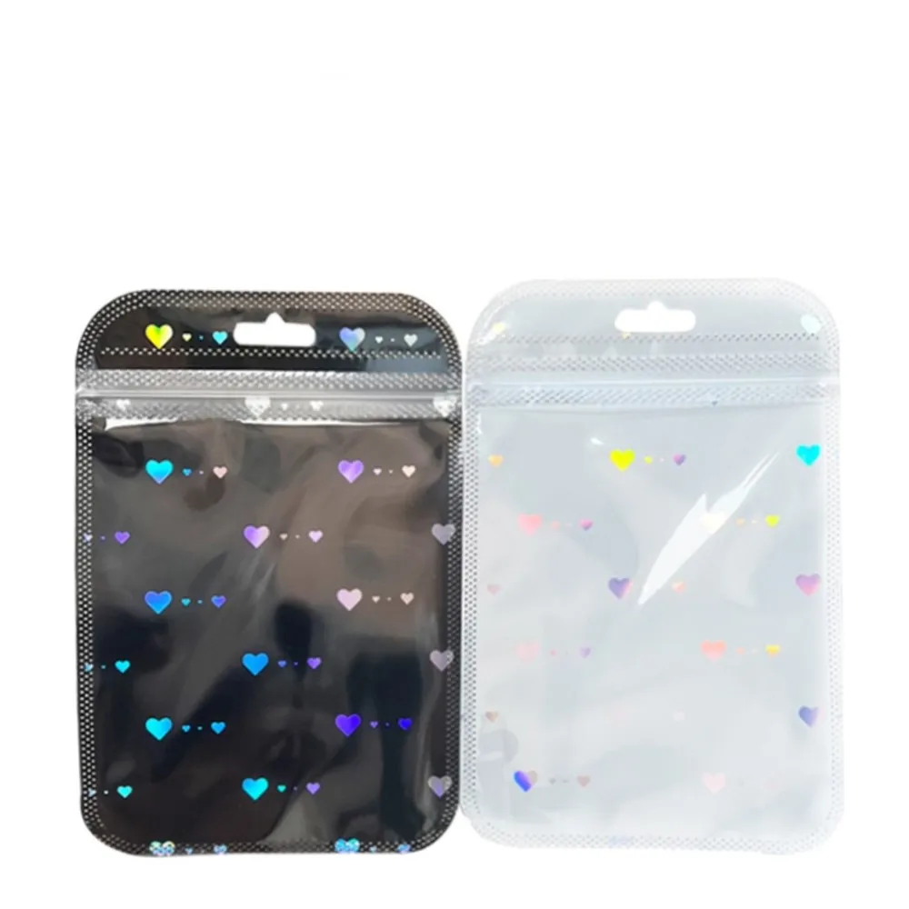 50Pcs Holographic Plastic Love Self-Sealing Laser Self-Sealing Bag Jewelry Packaging Gift Storage Bag Small Business Supplies