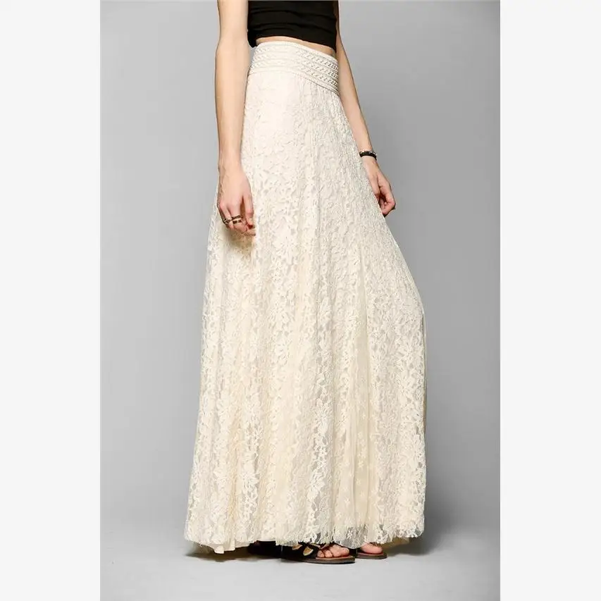 Falda Larga de Encaje para Mujer, Vestido Blanco Informal de Verano 208, Estilo Urbano, 00% Otro Material, Faldas para Damas
