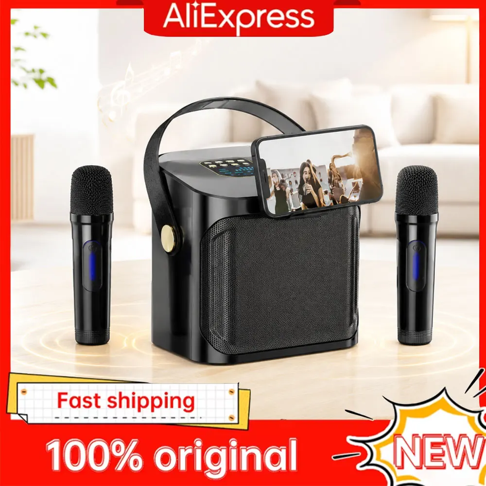 

Portable Karaoke Bluetooth Speaker with Dual Microphone 360 Stereo Surround Waterproof Wireless Boombox High Power Subwoofer