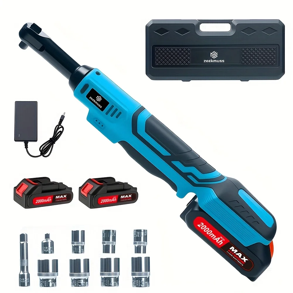 

Zeekmuss Ratchet Wrench Set - 3/8" Electric Power Ratchet Kit with 400RPM, LED Work Light, And 2 X 21V Batteries, Adapters And Extension Bars Variable Speed, with Storage Box
