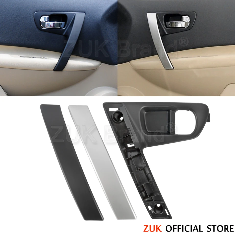 ZUK Wewnętrzna klamka drzwi samochodowych do Nissan Qashqai J10 2007 2008 2009 2010 2011 2012 2013 2014 2015 Czarno-srebrna osłona ABS