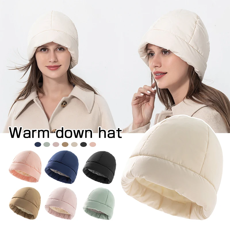 

Women Winter Down Filled Hat Beanies Outdoor Warm Bucket Hat Lightweight Windproof Earflap Hat Balaclava Hat Skiing Hiking Cap