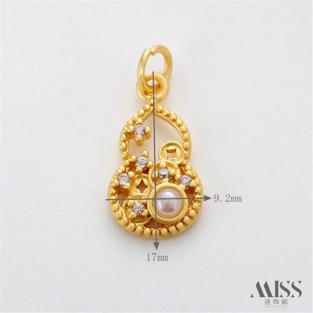 18K Gold Color Antique Gold Matte Gold Inlaid Zircon Gourd Pendant DIY Handmade Bracelet Necklace Hanging Accessories