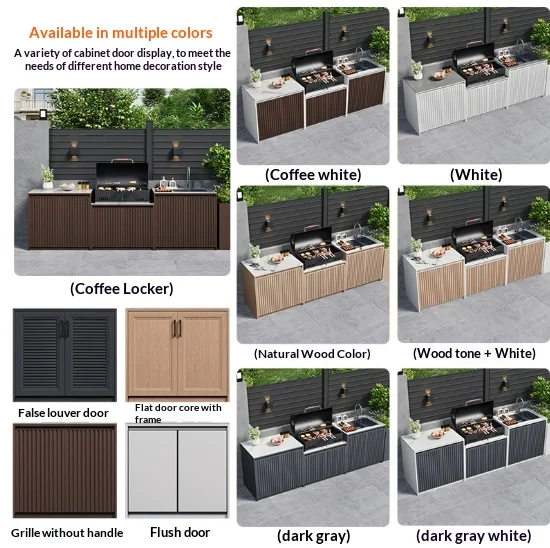 Outdoor Barbecue Grill, Courtyard, All-Aluminum Alloy Custom Storage Cabinet Handwashing Basin, Outdoor Rock Slab.