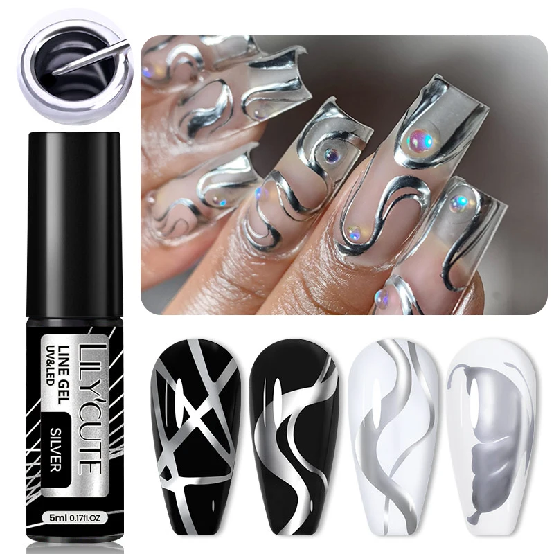 LILYCUTE 3 pièces peinture métallique Liner Gel vernis à ongles Super brillant or argent Rose or Gel Nail Art tirer ligne UV Gel vernis