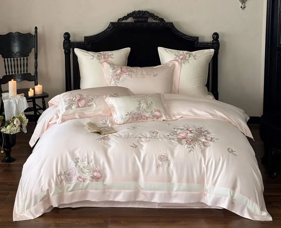 American country flower bedding set,full queen king embroidery rustic 100s cotton home textile bed sheet pillow case duvet cover