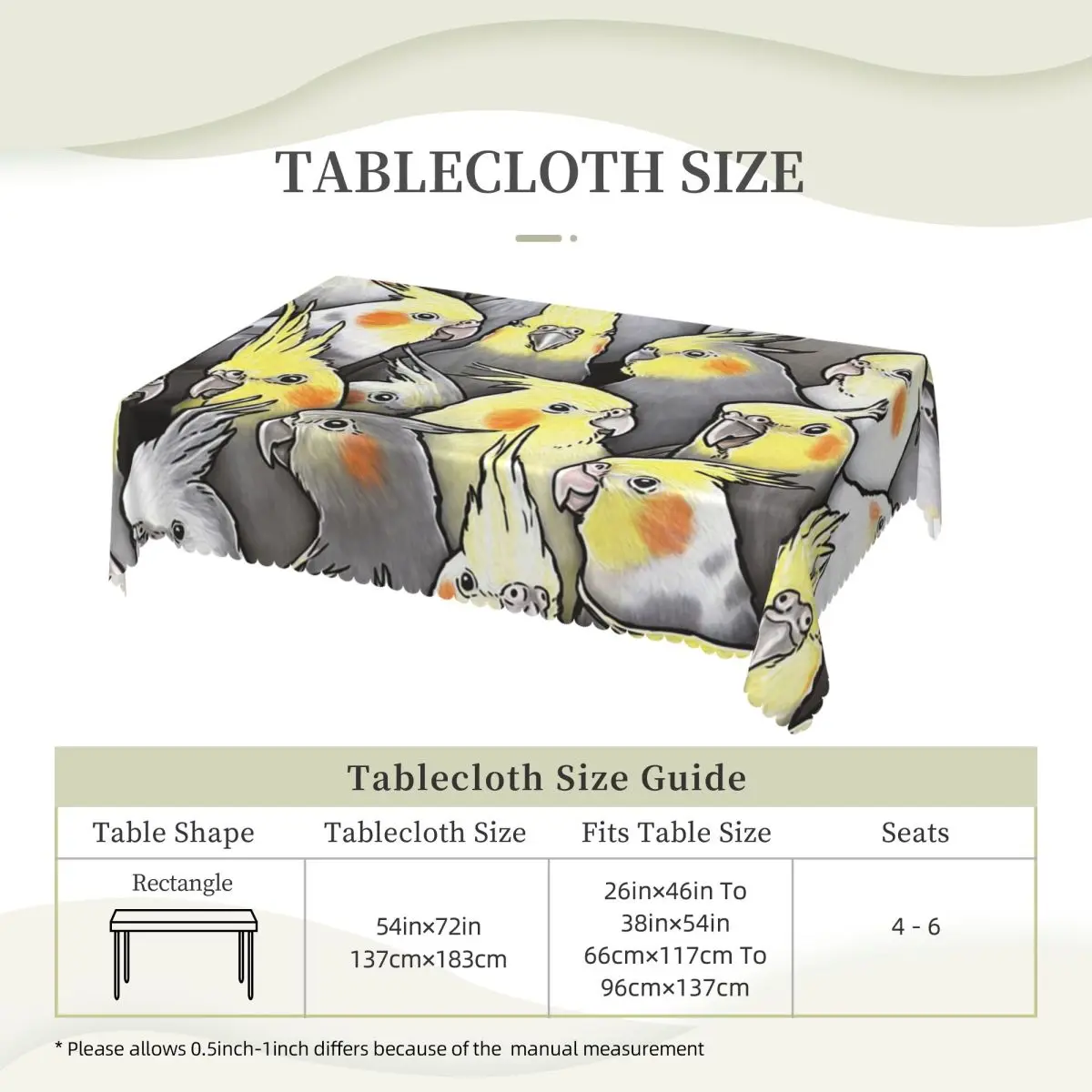 Cockatoo Cockatiel Parrot Galore Customized Rectangular Tablecloth Oilproof Table Cover for Dining Events Table Cloth