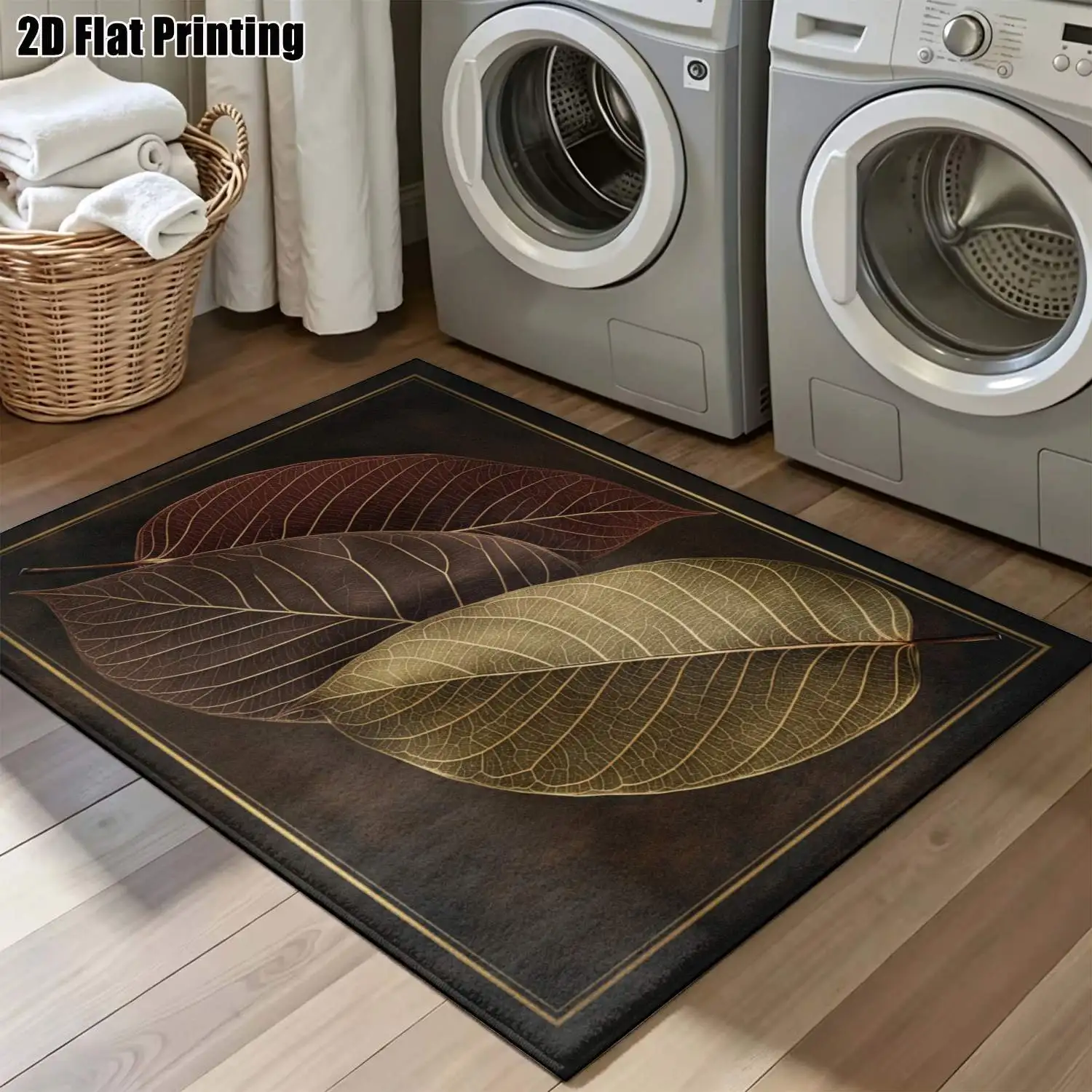 1Pc 2D Printed Retro Brown Leaf Vein Pattern Nordic/Instagram Style Carpet, Machine Washable, Multi-Size, Suitable for Entrance, Dining Room, Foyer, Study, Living Room Home Decoration