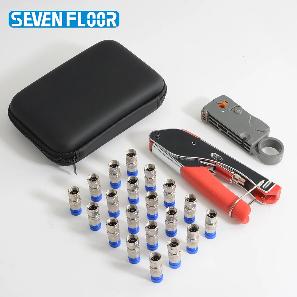 Coax Cable Crimper Kit - Adjustable Compression Pliers for RG6/59-Includes Coaxial Cable Stripper and 20 Pcs F Connectors