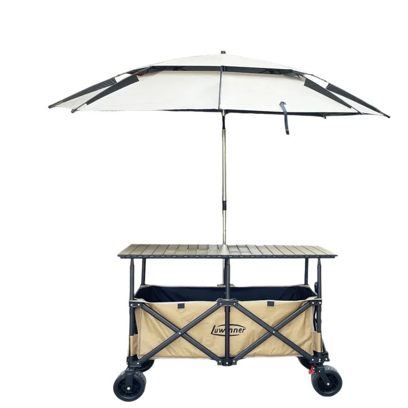 

Street stall cart parasol Foldable telescopic handle Off-road wheels Metal frame Camping outdoor dining