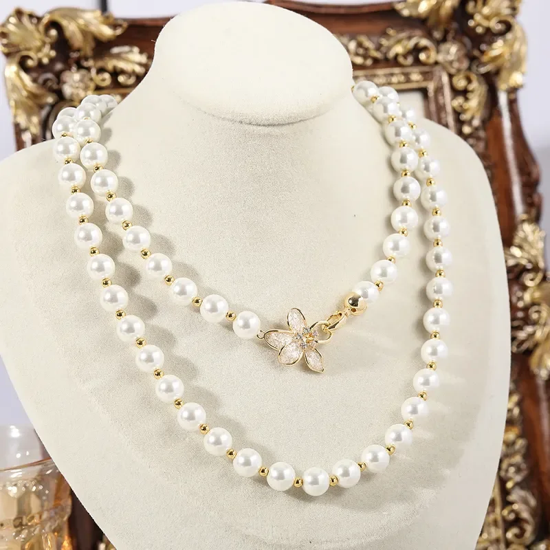Classic Shijia imitation pearl sweater chain, long fashion stackable necklace, simple atmosphere, high-end design items