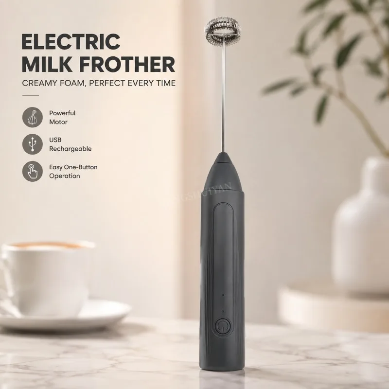 Electric Coffee Frother 2 In 1 Rechargeable Type-C Blender Stainless Steel 3 Speeds Milk Mixer Egg Beater Handheld Foam Maker