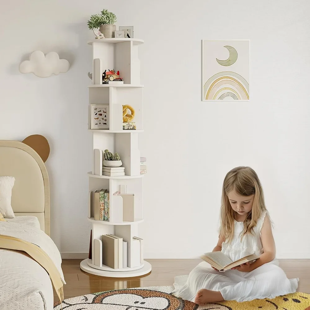 

Rotating Bookshelf, Small Corner Bookcase with Small Footprint, 5 Tier Standing Bookcase for Kids & Adults, Wood Bookshelf