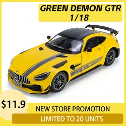 1:18 Green Demon GTR Supercar Alloy Car Model Gift for Children Hot Wheels Premium Metal Vehicle Toy Collection Fast and Furious