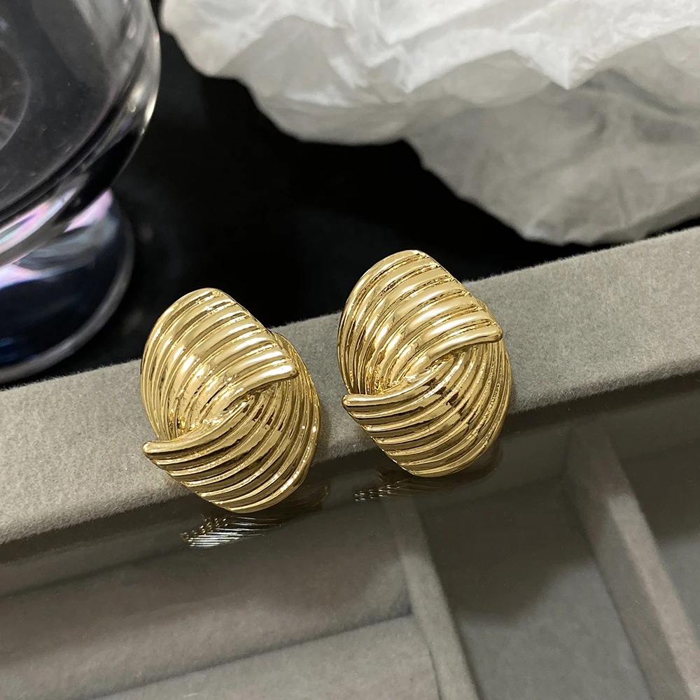 Greatera Unique Design Gold Color Stripe Patchwork Stud Earrings for Women Geometric Textured Metal Earrings Statement Jewelry