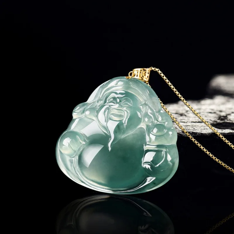 

TIMESWIND Light Green Natural A-type Jade Wealth Buddha Women S925 Necklace with Certificate