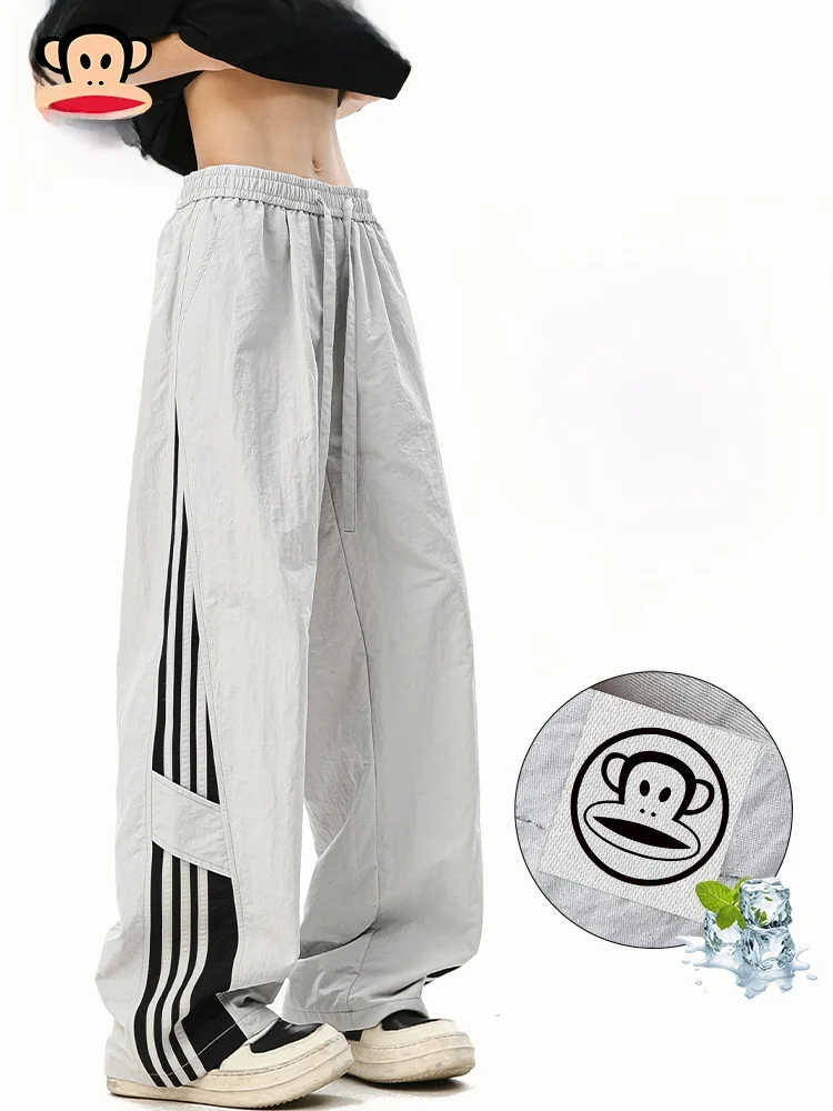 

Мужские повседневные брюки PaulFrank Ice Silk, летние, в американском стиле, с полосками, быстросохнущие, прямого кроя, длинные