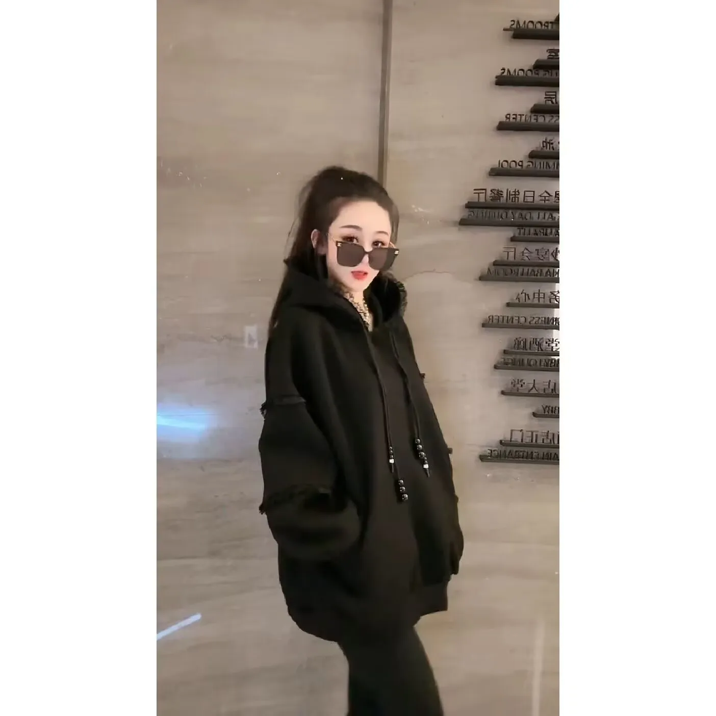 Oversized Women Lace Fleece Hoodies 2025 Female Casual Sweatshirt Korean Style Autumn Long Sleeve Hooded Winter Woman Pullovers