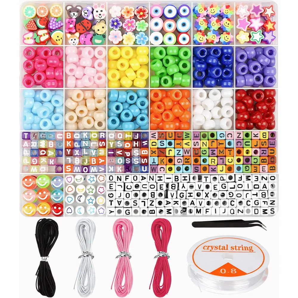 

1box Mixed Bracelet Making Kit, Beads for Bracelets Making Pony Beads Polymer Clay Beads Letter Beads for Jewelry Making ﻿