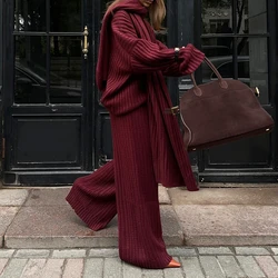 French Lazy Wind V-neck Sweater Loose Suit Red Long Scarf Warm High-grade Knit Long Skirt Suit in Autumn and Winter