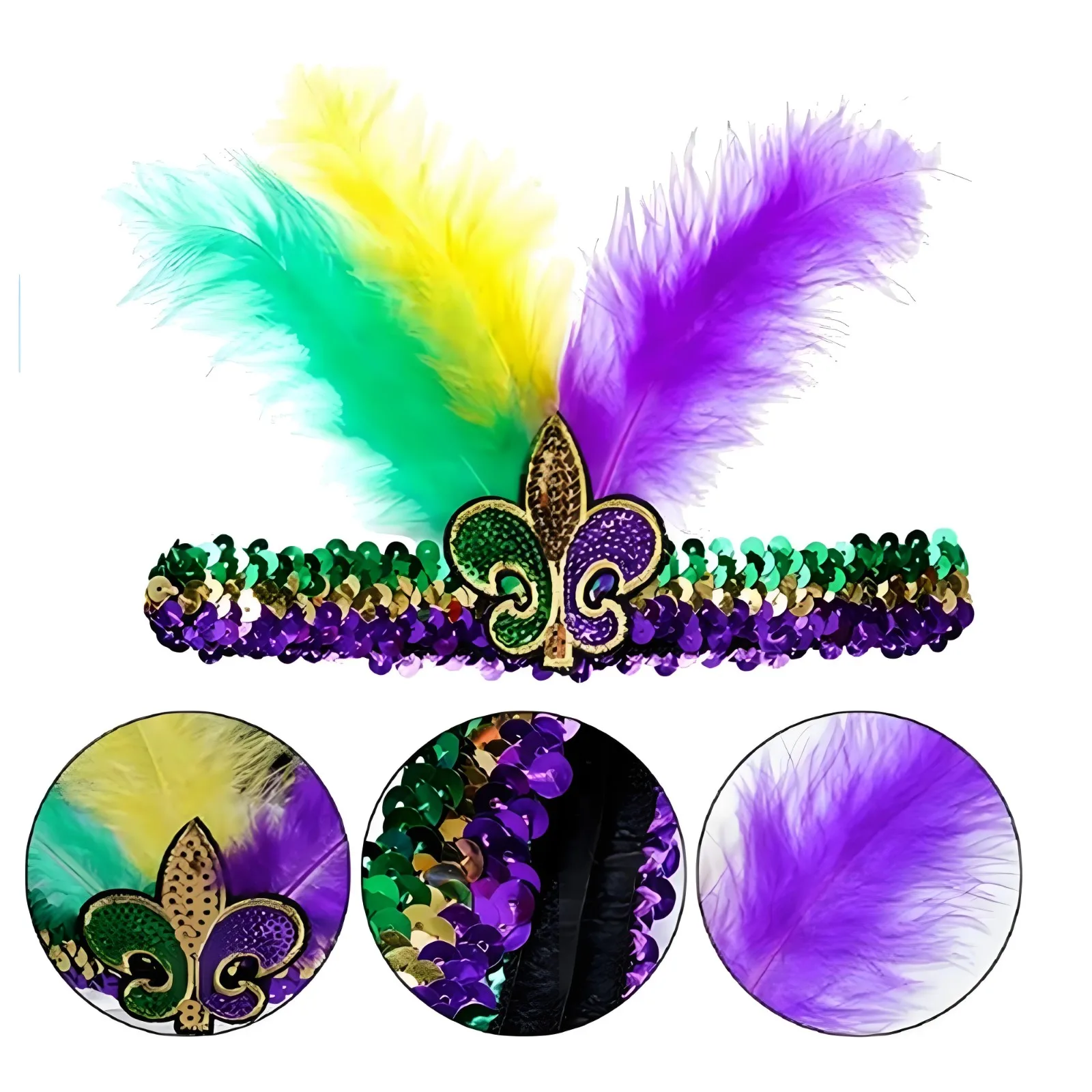 2025 New Mardi Gras Shawl Scarf Women Costume with Mardi Gras Headband Masquerade Party