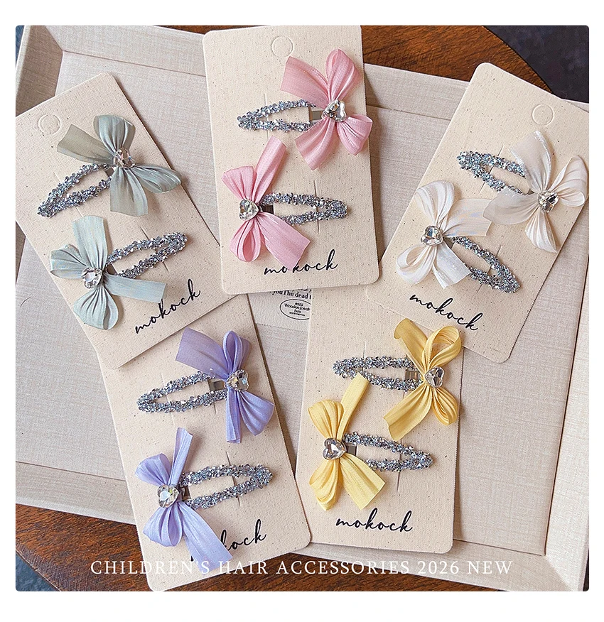 2 Stück/Set Neue Koreanische Niedliche Glänzende Kristall-Haarspangen mit Schleife, Haarschonende Rutschfeste BB-Haarklammern für Babys, Kleinkinder und Kinder – Detail 4