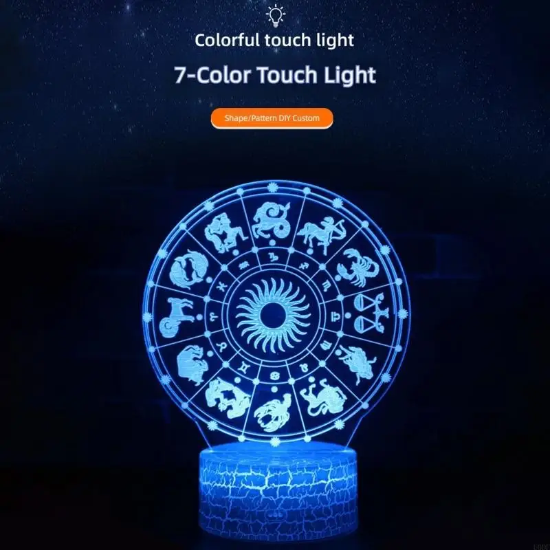   Remote-Operated Zodiacal Sign Night Light with Etched Acrylic Artwork, USB Power, Timed Shutoff, and 16 Selectable Light Modes