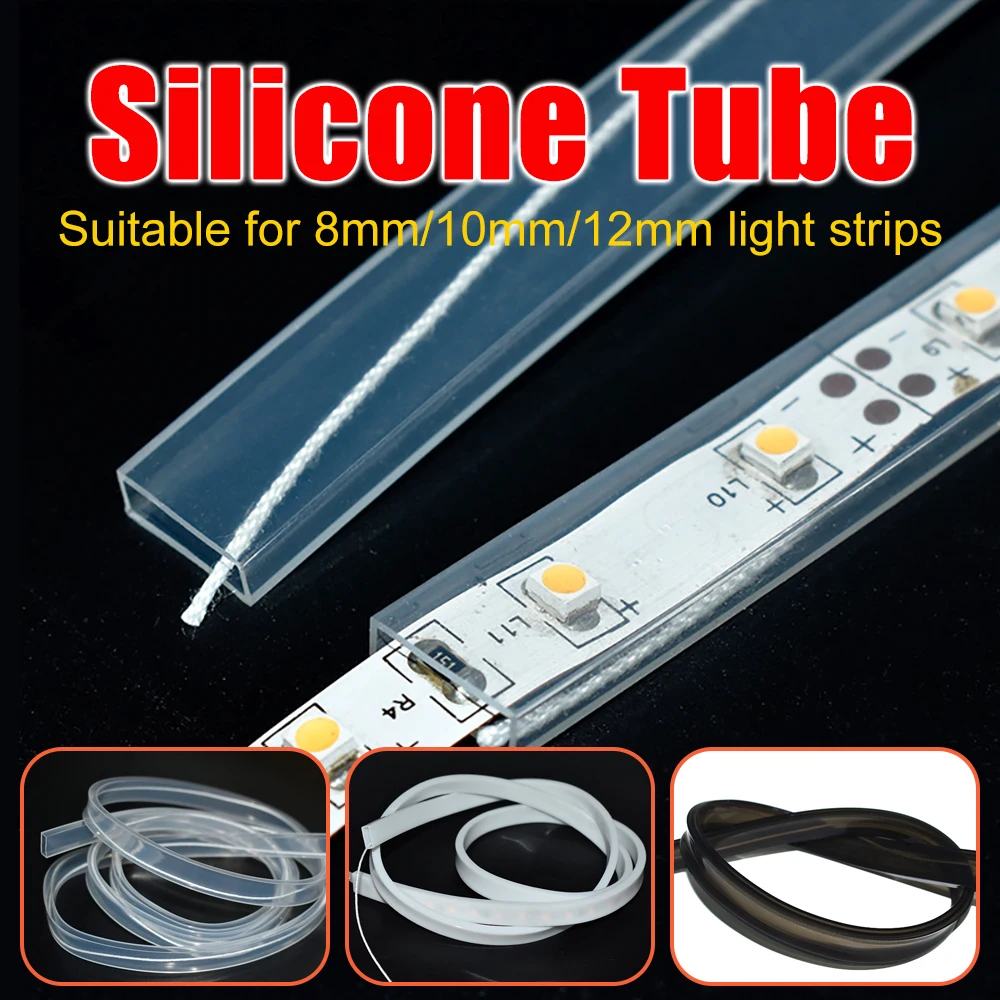 

LED Silicone Tube Transparent/Milky White/Black Flexible Protection Cover Waterproof For 8/10/12mm WS2812B WS2811 5050 Led Strip